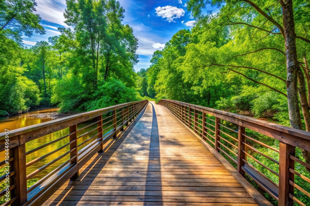 Obraz premium Scenic view of a bridge over Torrence Creek in Huntersville, North Carolina