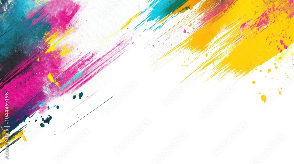 Obraz premium A vibrant splash of colors with abstract brush strokes on a white background.