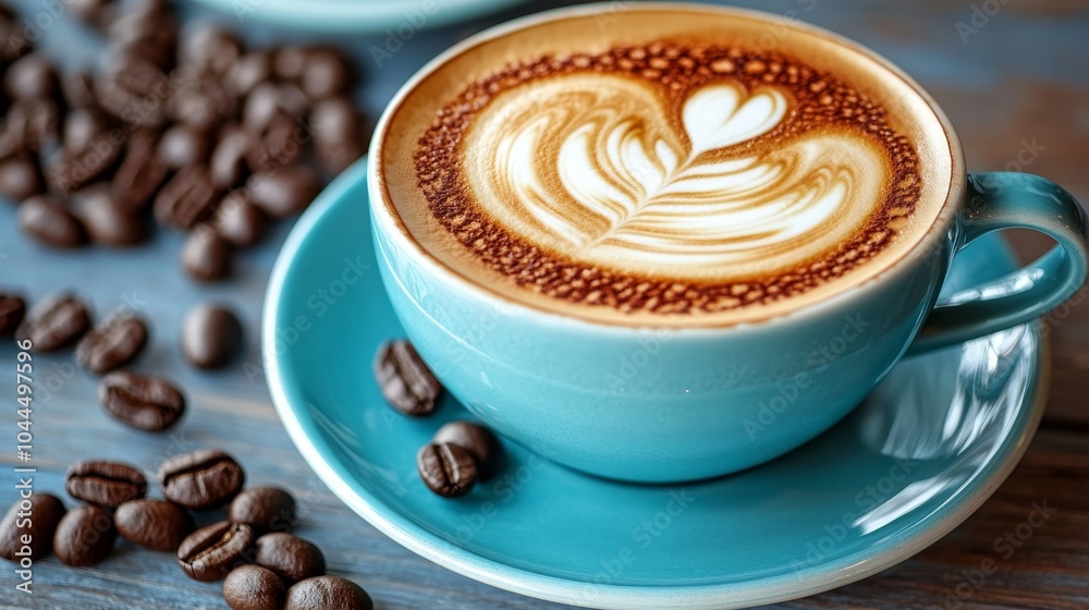 A beautifully crafted latte with a heart design, surrounded by coffee beans on a wooden surface. A beautifully crafted latte with a heart design, surrounded by coffee beans on a wooden surface.