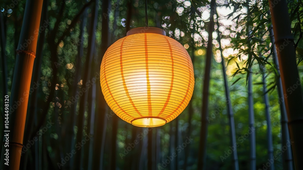Obraz premium Elegant Traditional Japanese Paper Lantern Hanging in Forest