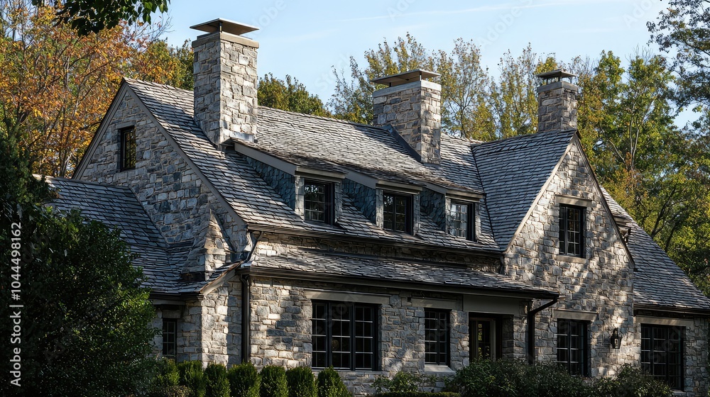 Traditional Stone House with Sturdy Details Traditional Stone House with Sturdy Details