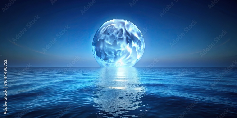 Obraz premium Scenic view of blue moon reflecting on calm ocean surface