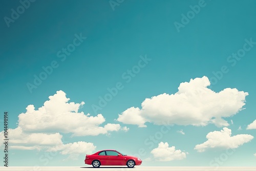 Red car with clouds in background 
