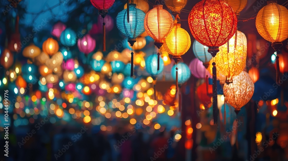 Vibrant Lanterns Glow in Bustling Night Market Vibrant Lanterns Glow in Bustling Night Market