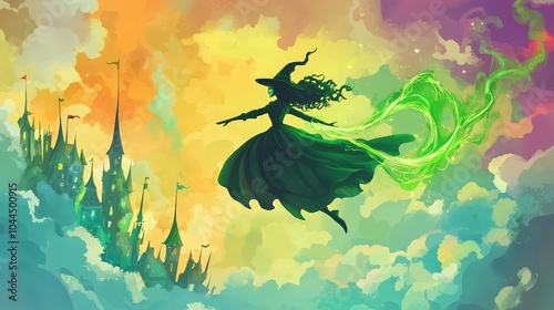 Elphaba Soaring in a Whimsical Cartoon Landscape photo