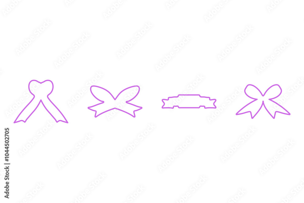 Simple ribbon ornament outline icon set Simple ribbon ornament outline icon set