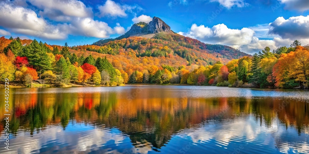 Scenic view of Julian Price Lake and Grandfather Mountain in autumn season Scenic view of Julian Price Lake and Grandfather Mountain in autumn season