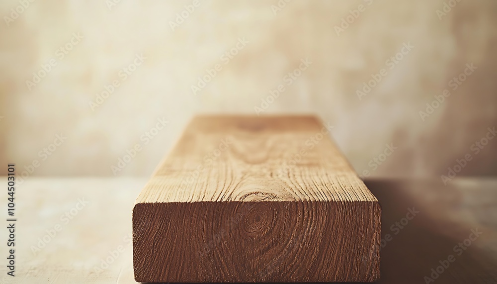 Fototapeta premium A rustic wooden shelf with a beige background.
