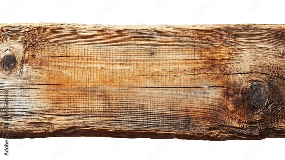 Fototapeta premium Weathered wooden plank with knots, isolated on white background.