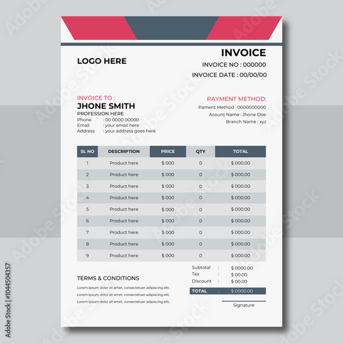 Minimal business Invoice design template.
