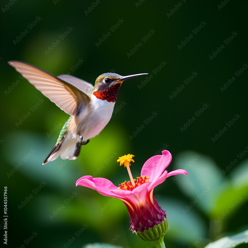 Fototapeta premium a hummingbird flying over a flower