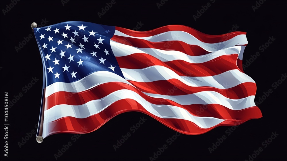 Obraz premium American flag waving in the wind with stars and stripes on a white background