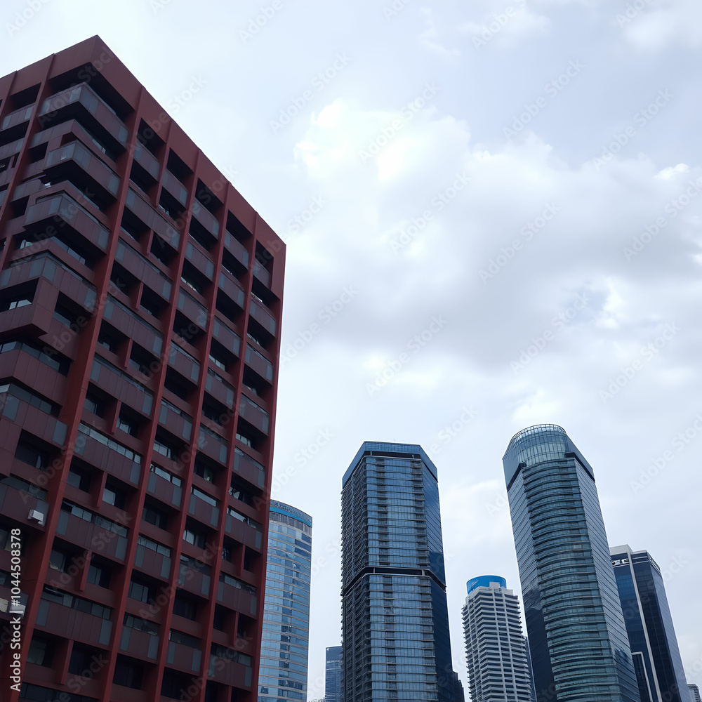 Modern buildings in city against cloudy sky Modern buildings in city against cloudy sky