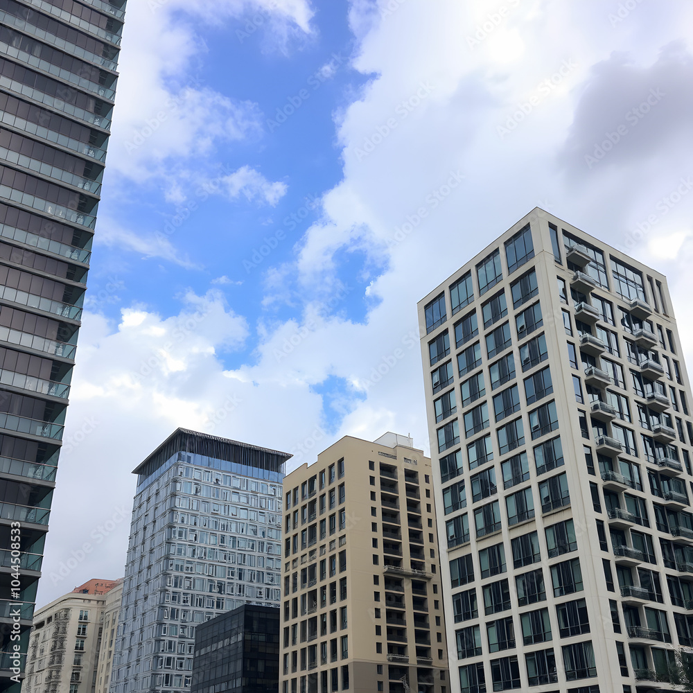 Modern buildings in city against cloudy sky Modern buildings in city against cloudy sky
