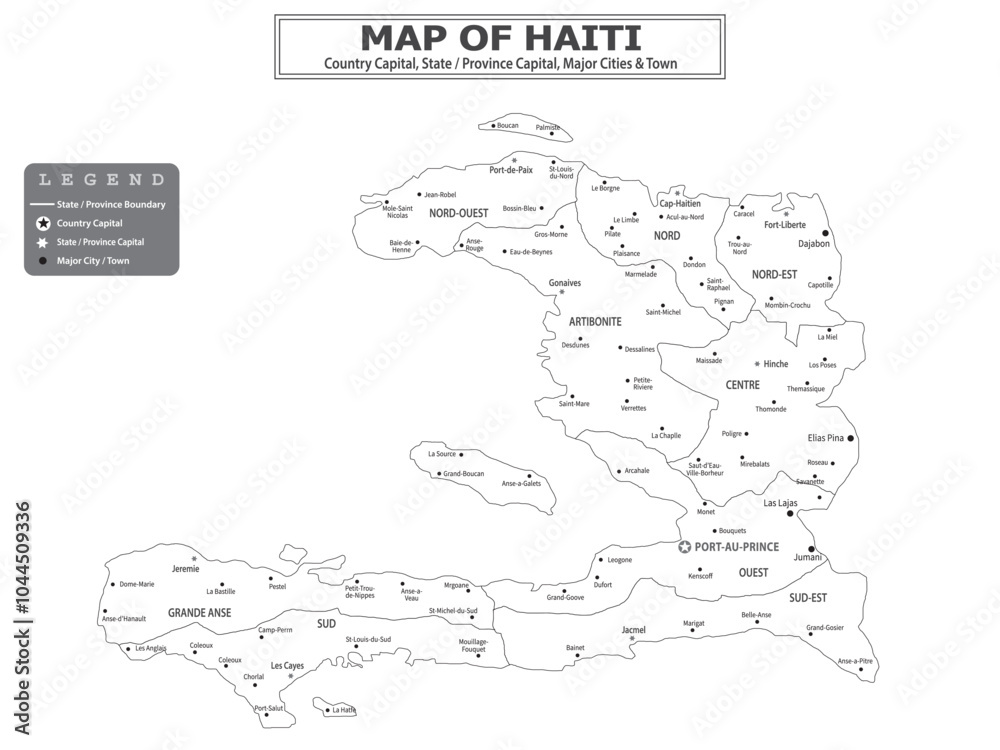 Fototapeta premium American Countries Geography Political map. Political map of country with capital, province or state capital, major cities and town.