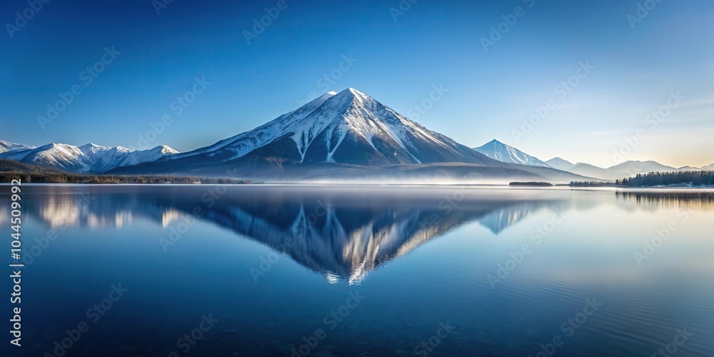 Scenic view of tranquil mountain reflecting on frozen lake during winter Scenic view of tranquil mountain reflecting on frozen lake during winter