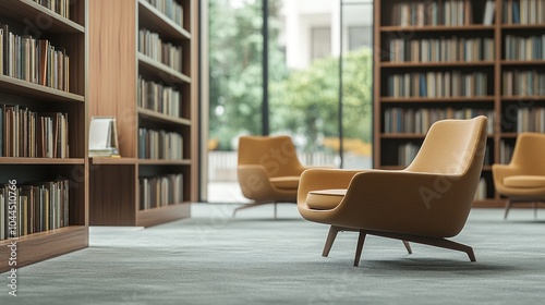 Modern Library Interior with Comfortable Armchairs