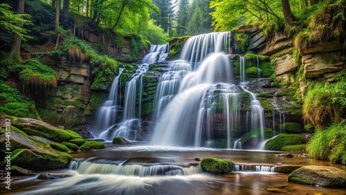 Scenic view of wild waterfall in Polish Carpathians, Beskid Sadecki Macro