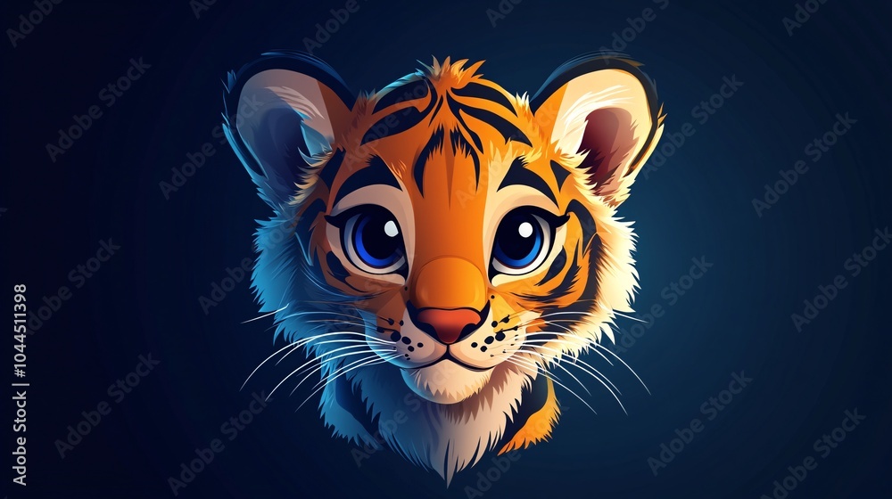 Cartoon tiger cub character in a fun and cute illustration, representing a wild mammal from the jungle with fur, head, and nature elements Cartoon tiger cub character in a fun and cute illustration, representing a wild mammal from the jungle with fur, head, and nature elements
