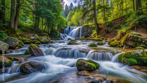 Scenic waterfall in mountain woods
