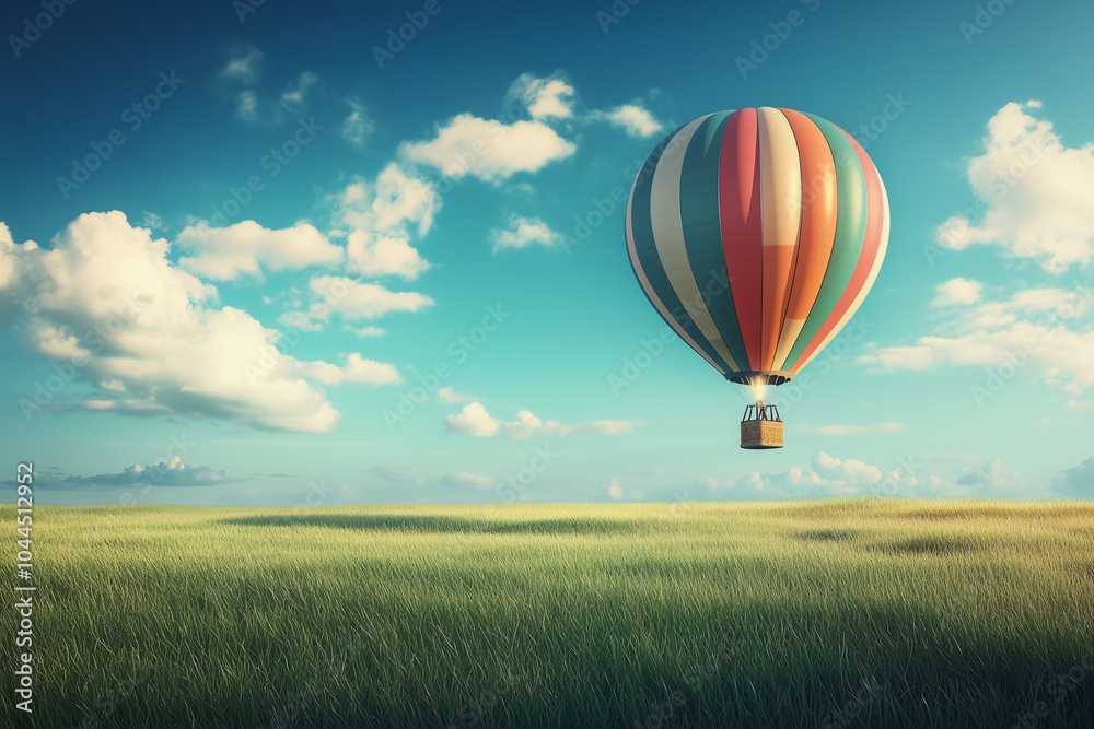 Obraz premium Hot Air Balloon Flight Over Green Fields