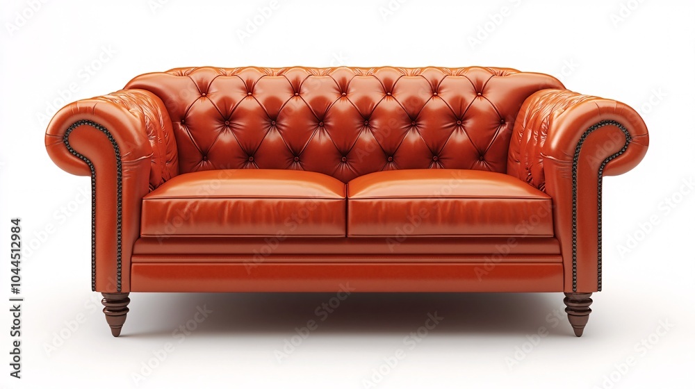 Orange leather sofa and armchair in a modern living room setting Orange leather sofa and armchair in a modern living room setting