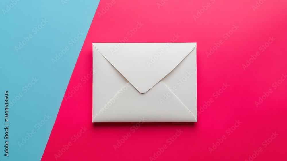 White envelope on vibrant pink and blue background, ideal for branding purposes. White envelope on vibrant pink and blue background, ideal for branding purposes.