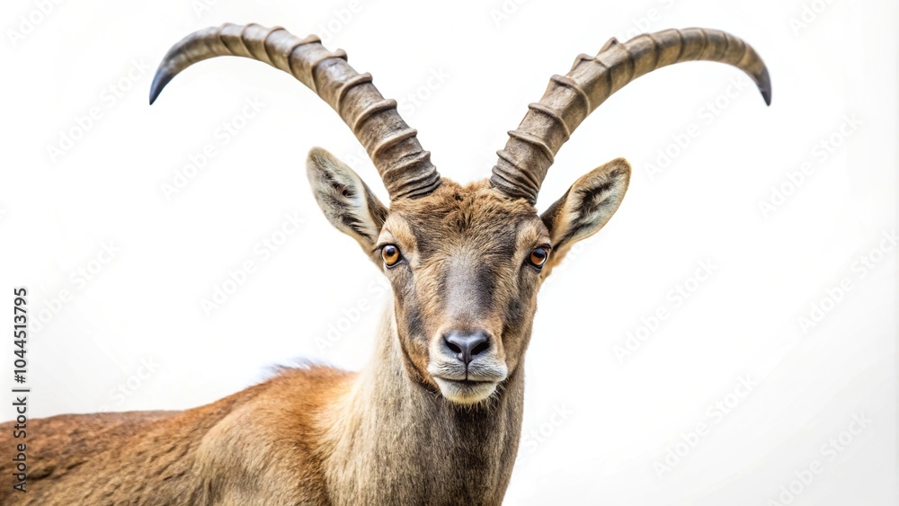 Scimitar horned Ibex isolated on white background aerial view Scimitar horned Ibex isolated on white background aerial view