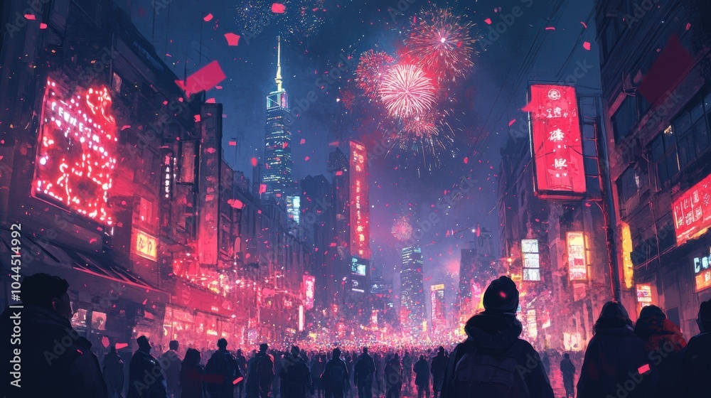 Vibrant New Year Celebration in Urban Landscape Vibrant New Year Celebration in Urban Landscape