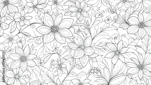 Wallpaper Mural  Coloring book illustration featuring intricate natural floral patterns for a creative, calming experience. Torontodigital.ca