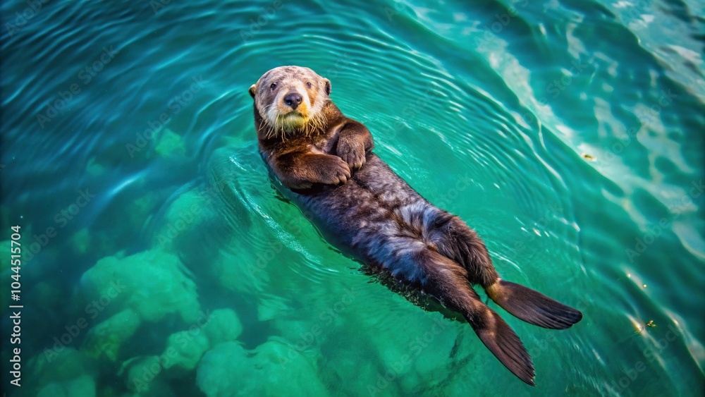 Fototapeta premium Sea otter swimming in its natural marine habitat