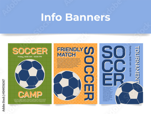 Soccer game friendly match poster design template set vector flat illustration