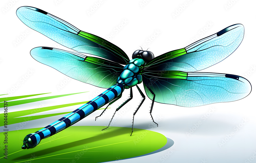 A dragonfly with delicate wings shows off its bright colors in a close-up natural scene. A dragonfly with delicate wings shows off its bright colors in a close-up natural scene.