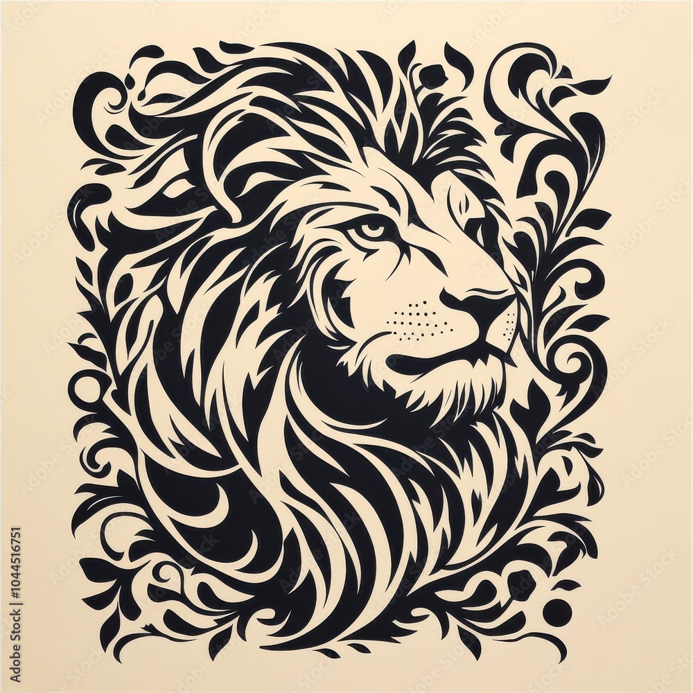 Lion in Art Nouveau style, intricate lines, flowing forms. Lion in Art Nouveau style, intricate lines, flowing forms.