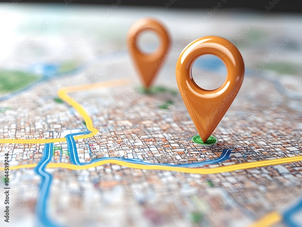 Digital GPS Location on the Map and Pin Route Path Concept for Transportation and Navigation