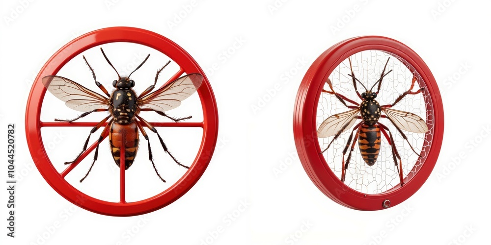 Fototapeta premium Bee in red visual containment, white background
