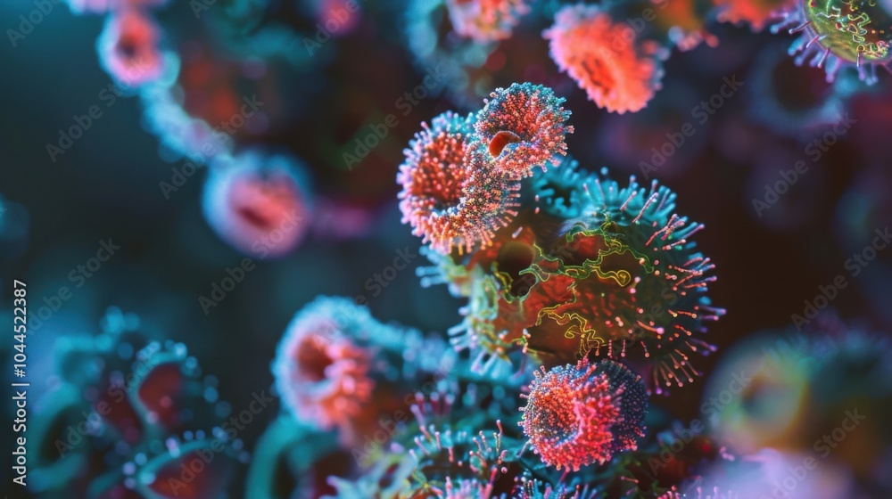 Obraz premium Ancient microbes under microscope reveal intricate cellular structures, showcasing their mysterious and ancient nature, ideal for scientific and educational content