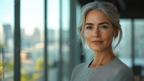 Confident businesswoman smiling in modern office building Free Download Confident businesswoman smiling in modern office building - GFXLoad