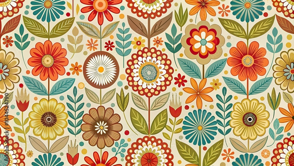 Seamless pattern with mid century modern floral motifs Seamless pattern with mid century modern floral motifs