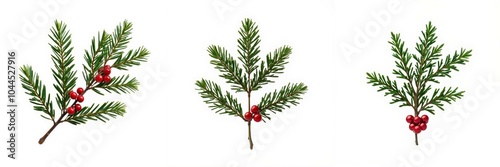 Decorative evergreen branches with red berries