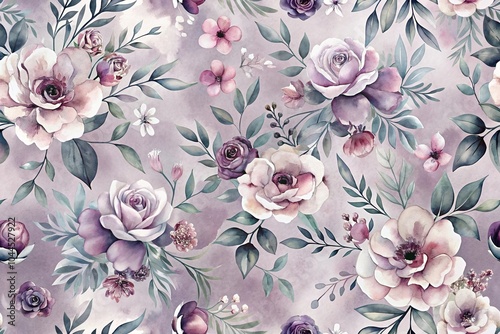 Wallpaper Mural Seamless watercolor floral print in dusty purple and gray Torontodigital.ca