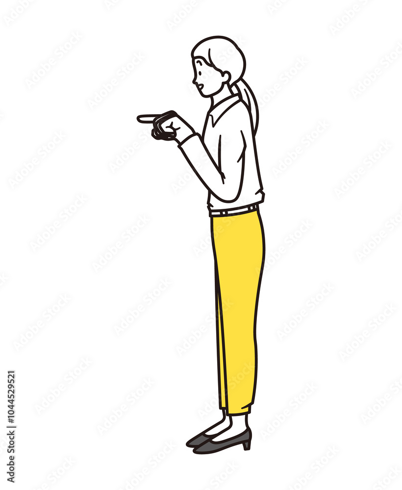 指差しをしている横向きのビジネスウーマンの全身イラスト素材 指差しをしている横向きのビジネスウーマンの全身イラスト素材