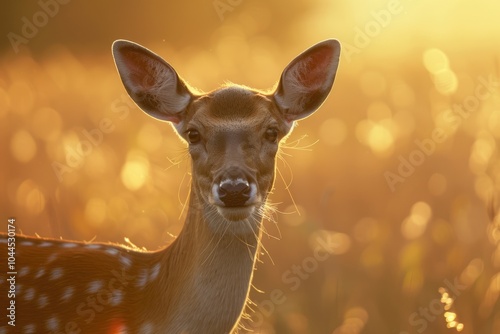 Female deer in golden hour sunlight.