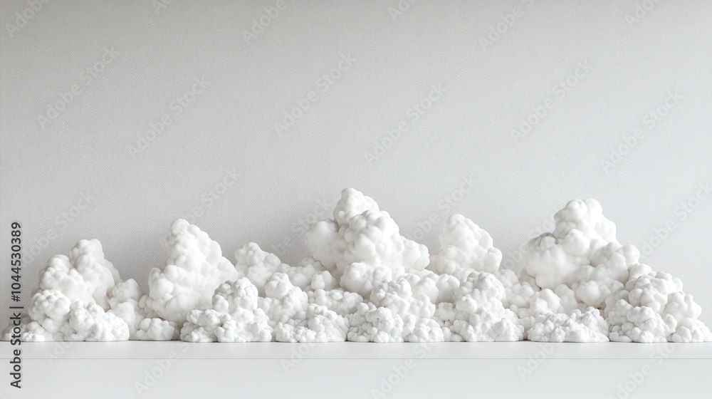 A minimalist display of white cloud-like formations against a plain background. A minimalist display of white cloud-like formations against a plain background.