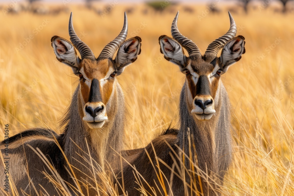 Two Waterbuck males in Etosha National Park Namibia. Two Waterbuck males in Etosha National Park Namibia.