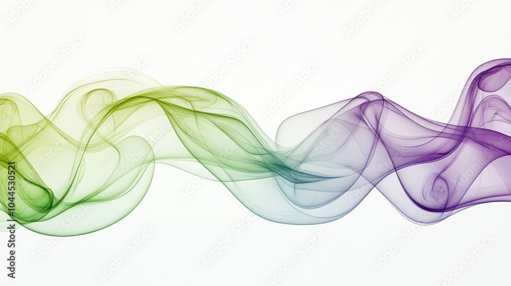 Abstract swirls of green and purple smoke on a light background, creating a calming effect. Abstract swirls of green and purple smoke on a light background, creating a calming effect.