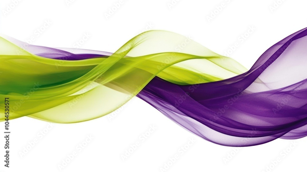 Fototapeta premium Abstract flowing waves in green and purple, creating a smooth, dynamic visual effect.