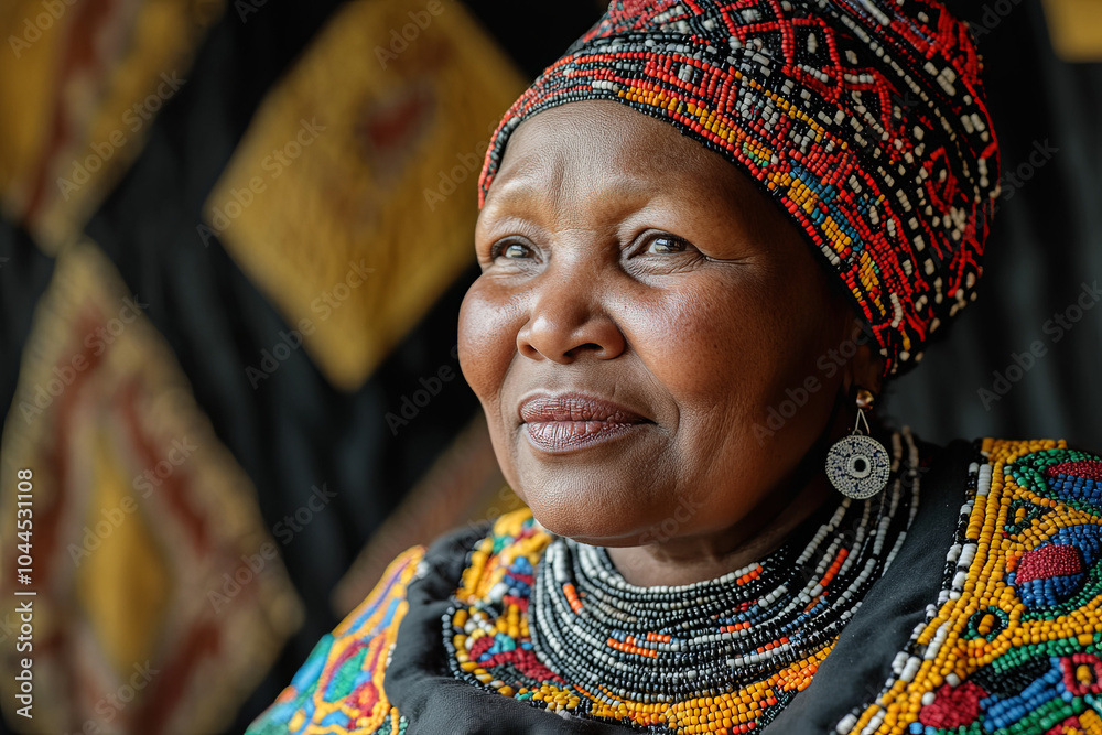 Portrait of a South African Xhosa woman in traditional beadwork, South ...