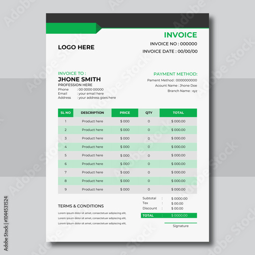 Corporate Business Invoice design template.