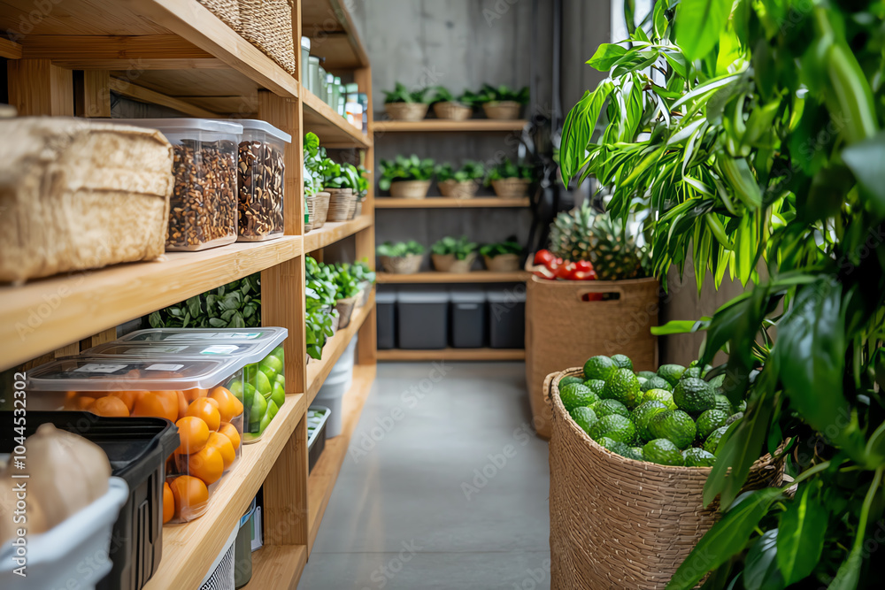 Exploring a lush pantry a vibrant display of fresh produce and greenery for a healthy lifestyle Exploring a lush pantry a vibrant display of fresh produce and greenery for a healthy lifestyle